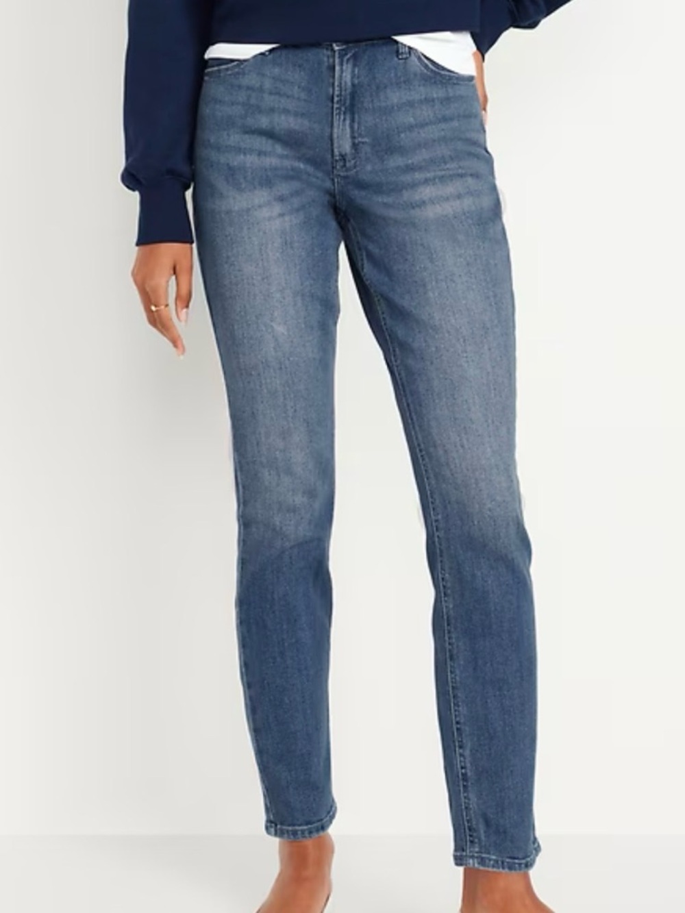 High Rise Wow Straight Classic Medium Wash Blue Denim Jeans